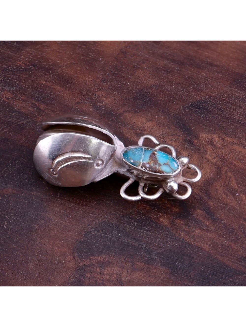 Signed Vintage Navajo Sterling Silver Turquoise Insect Beetle Bug Brooch Pin